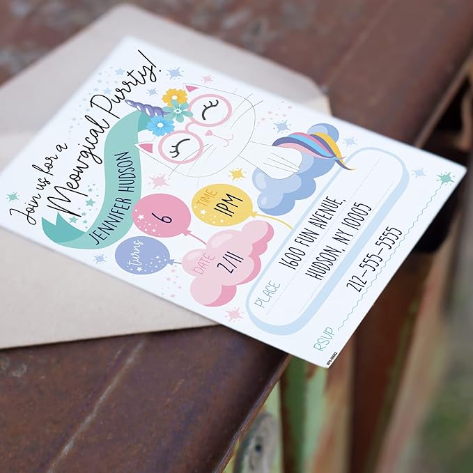 Caticorn Birthday Party Invitations with Envelopes - (Pack of 20) - Caticorn Themed Party Invitations for Girls, Children, Boys, Toddlers, and More. Caticorn Birthday Party Supplies. Fill in Style…