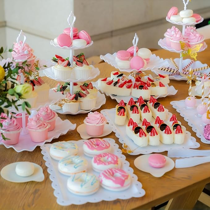 15 PCS Dessert Table Display Set White Cupcake Stand,3 Tiered Tray Stand Cup Cake Tower Holder, Cake Stand Serving Trays Dessert Display Stands for Tea Party Wedding Baby Shower-White