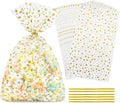 50 Pcs 12"x16" Clear Cellophane Treat Bags with 50 Twist Ties, Gold Cellophane Gift Bags, for Cookies, Candy, Bakery, Birthday, Wedding, Valentine's Day, Baby Shower & Holiday Party Favors