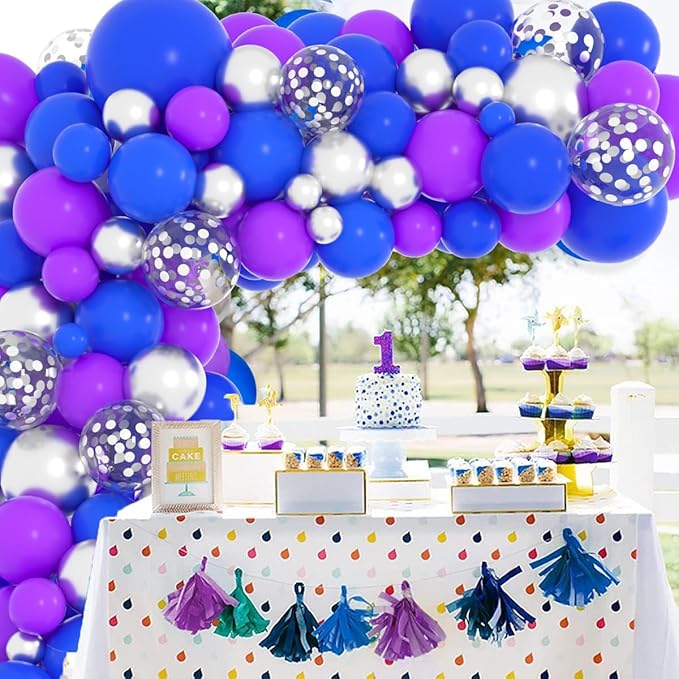 Purple Blue Silver Balloon Garland Arch Kit - Blue Purple Metallic Silver Balloons Video Game Birthday for Video Gamer Miner Birthday Outer Space Anniversary Wedding Graduation Party Decors