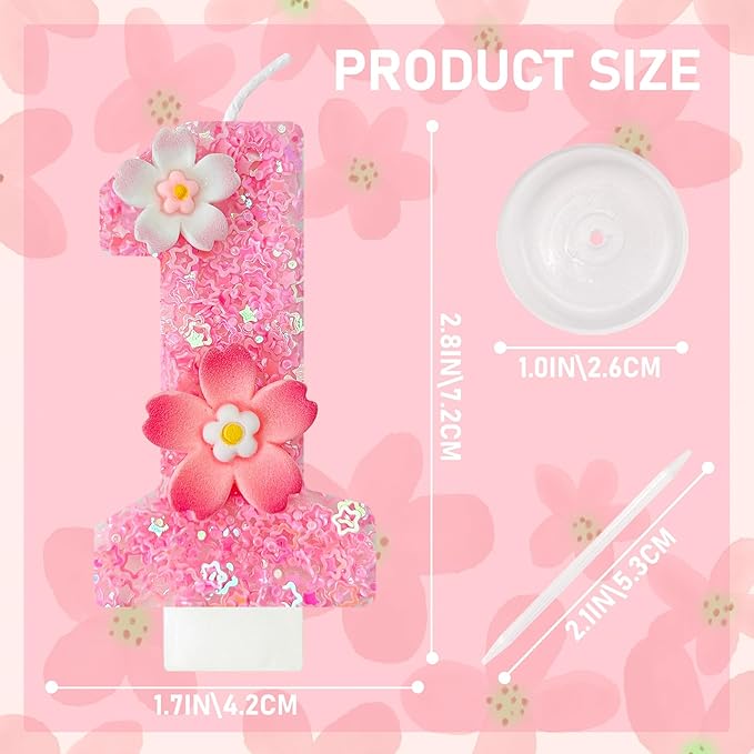 Pink Flower Birthday Candle,Number Birthday Candles for Cake, Ideal Birthday Parties Cake Decor, Wedding Anniversary and Other Celebrations (Number 11, Pink)