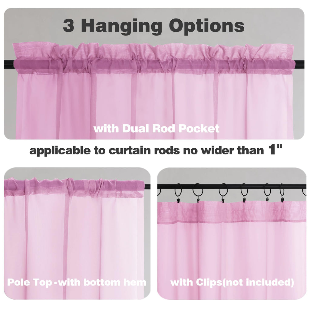 Pink Sheer Curtains 54 Inch Long 2 Panels (2 Count)