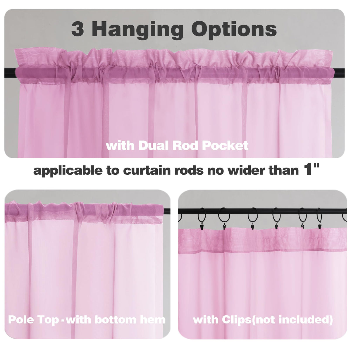 Sheer Pink Tier Curtains 24 Inch Length (2 Count)