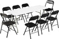 Elevon Folding Table Set with 8 Black Folding Chairs,6 Feet Heavy Duty Fold-in-Half Utility Table Sets for Picnic, Event, Training, Outdoor Activities, at Home and Commercial Use