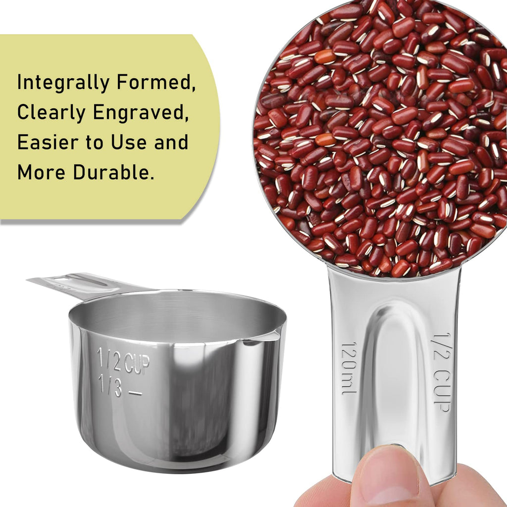 4PCS 1/2CUP(120ml, 4oz) Measuring Cup, 18/8 Stainless Steel Measure Scoop (4 Count)