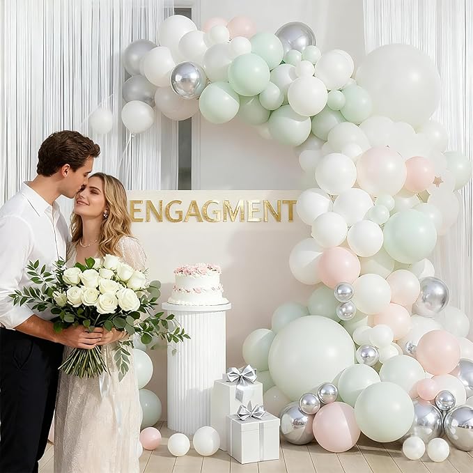 127pcs Boho Balloon Garland Kit, Pastel Teal Pink White Balloons Assorted Colors and Sizes for Wedding Engagement Anniversary Bridal Shower Baby Shower Birthday Party Decorations for Girls