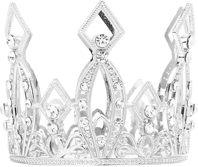 Mini Crown Cake Topper Crystal Headpiece Tiara Rhinestone Crown Cake Decoration for Wedding Birthday Baby Shower Party Favors (Silver)