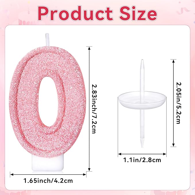 Cute Number 0 Birthday Candle, Glitter Pink Number Candles, Birthday Cake Topper Decoration, Party Supplies Anniversary Celebrations