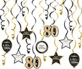 Happy 80th Birthday Black & Gold Glitter Swirls Streamers Party Decorations - 15 Pcs 80th Birthday Hanging Swirls Streamers Kit,Cheers to Eighty Years Old Bday Party Sign.
