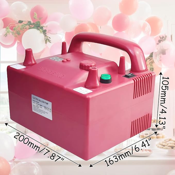 Electric Balloon Blower Pump Portable Electric Air Balloon Pump Dual Nozzle Balloon Air Inflator 110V for Party Decoration with 2 Spare Small Nozzles