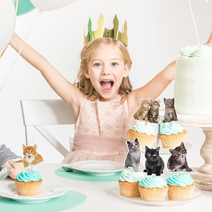 36pcs Baby Cat Cupcake Toppers Cute Cat Cupcake Toppers Kitten Pet Birthday Party Decoration for Kitty Cat Theme Birthday Party Baby Shower Supplies