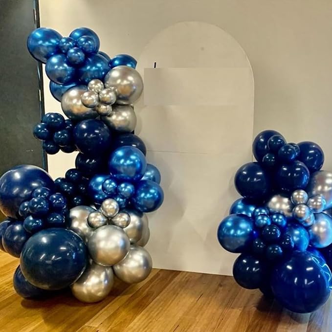 Blue Balloon Arch Kit, Navy Blue and Silver Balloons Garland Arch Kit with Different Size, Metallic Blue Silver Balloons for Birthday Baby Shower Graduations Class of 2026 Prom Decorations