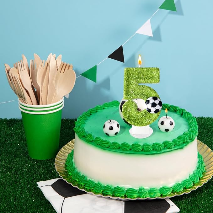 5th Birthday Candles，Soccer Birthday Decorations，Suitable for Girl and boy Cake Toppers, Wedding Cakes, Anniversaries, Party Celebrations, Birthday Decorations