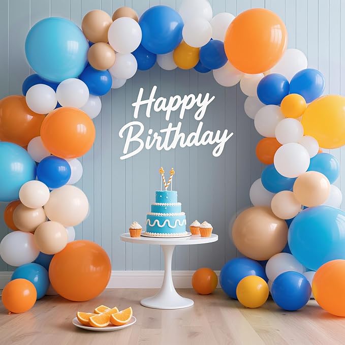 Orange and Blue Balloon Arch Kit, 127pcs Nude White Blue and Orange Balloons Different Sizes for Baby Shower Decorations Boys Birthday Party Decorations
