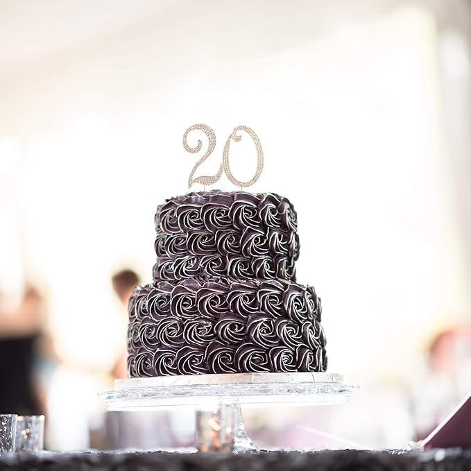 20 Years Birthday Cake Topper - New Best Crystal Rhinestone 20th Wedding Anniversary Or 20 Years Old Cake Topper Party Decoration Gold
