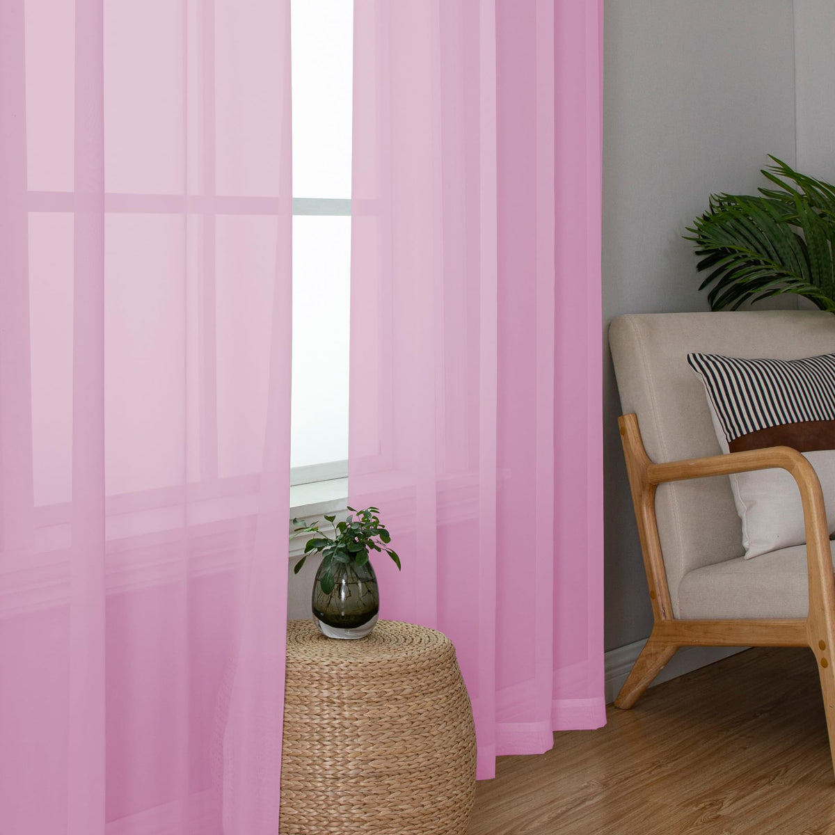 Pink Sheer Curtains 54 Inch Long 2 Panels (2 Count)