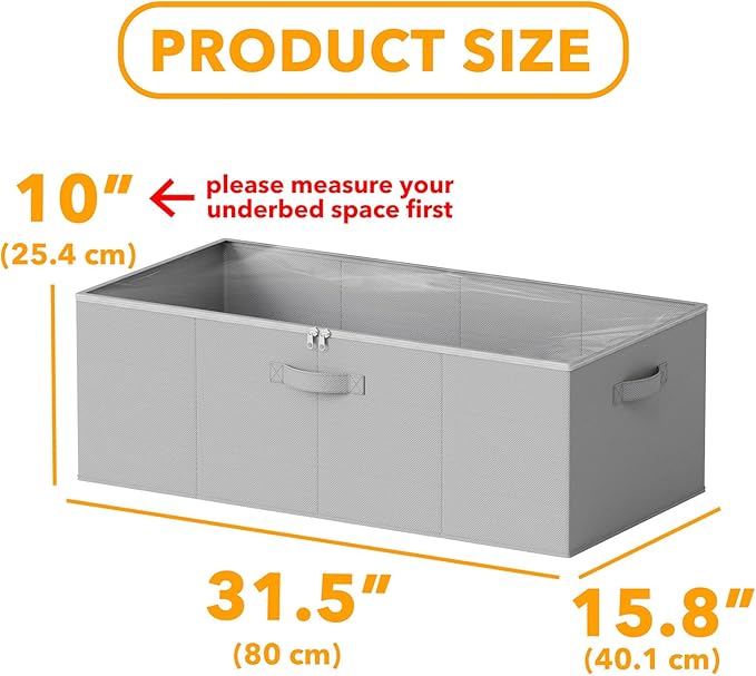 SpaceAid 3 Pack 10" High Under Bed Storage Containers, Large Underbed Storage Organizer Bins with Lids for Bedroom, Dorm, Clothes, Closet Organization, Bed Sheets and Blankets (Gray)