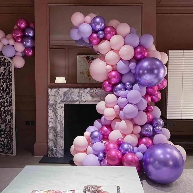 Pink and Purple Balloons, 131pcs Light Pink and Purple Balloons Garland Arch Kit with Different Sizes for Birthday Baby Shower Bridal Shower Wedding Party Decorations