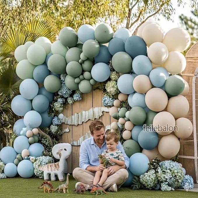 Dusty Blue Green Balloon Arch Kit Double Stuffed Pastel Light Sage Green Blue White Sand Beige Balloon Garland for Birthday Baby Shower Dinosaur Wedding Wild One Ocean Silly Goose Party Decoration