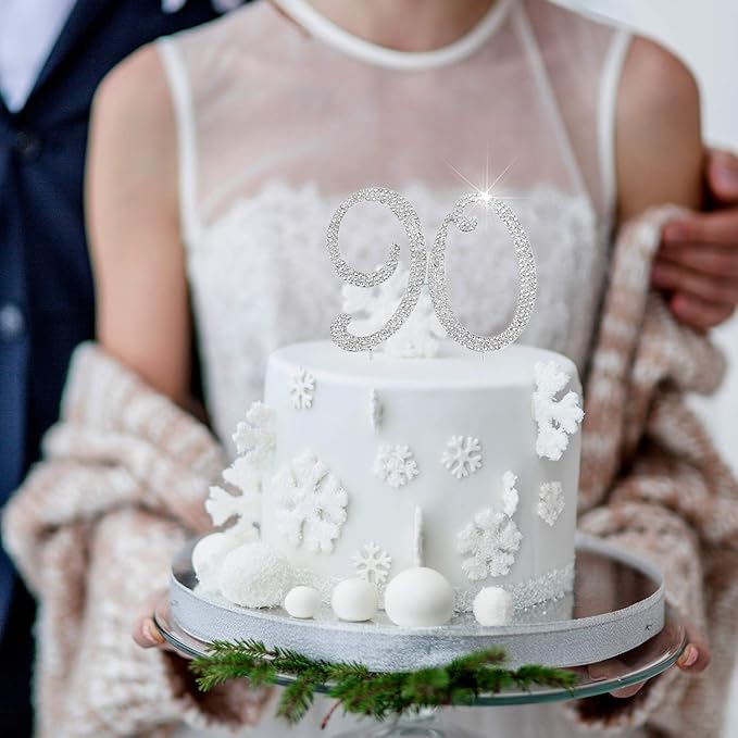 Bling Crystal Rhinestone 90 Birthday Cake Topper - Best Keepsake | 90th Party Decorations Silver