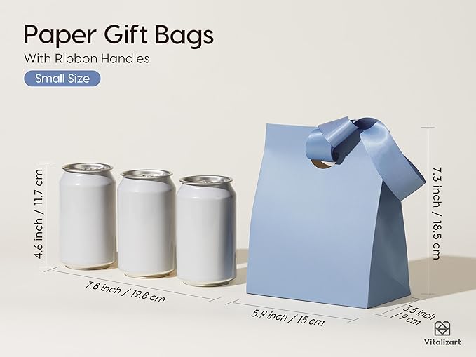 Vitalizart Paper Gift Bags With Ribbon Handles Set of 30 Assorted Colors Bulk Reusable For Gift Wrap Kids Birthday Bridal Shower Party Favors Goodie Bags Candy Christmas 5.91"x3.54"x7.28" Small