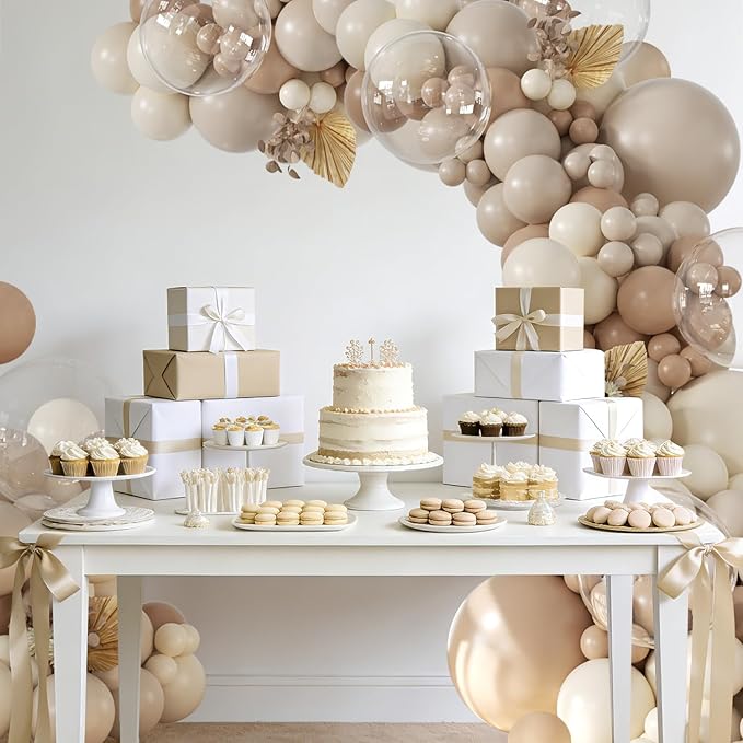 Neutral Balloon Arch Kit, 126Pcs Nude Tan Beige Sand White Clear Balloons for Boho Baby Shower Gender Reveal Bridal Shower Wedding Birthday Party Decorations