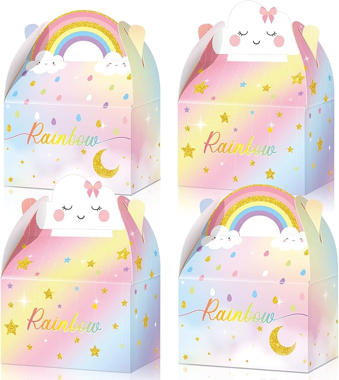 Leinuosen Rainbow Cloud Gift Boxes Party Supplies Cute Party Favor Boxes Theme Treat Boxes Candy Goodies Gift Boxes for Girls Boys Kids Birthday Party Decor (Rainbow Cloud Style, 24 Pieces)