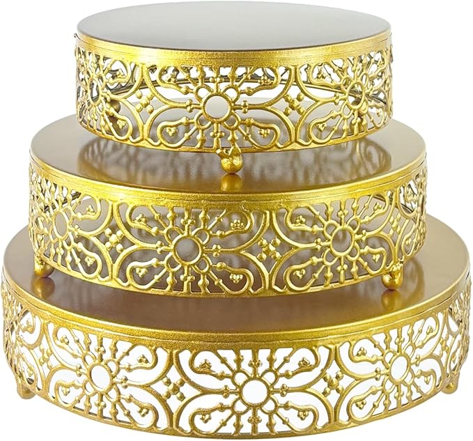 Cake Stand Set of 3 Metal Cupcake Stands Dessert Display Plate for Wedding Party Birthday (Metal, Gold)