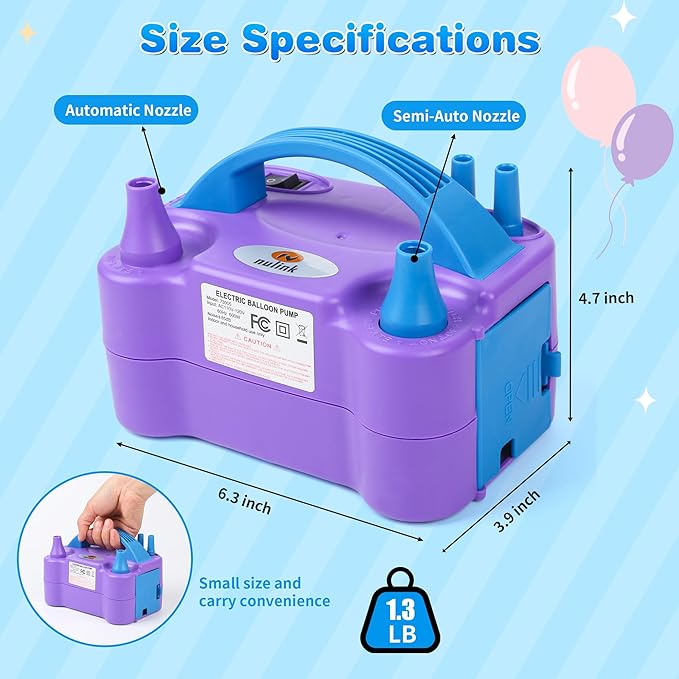 Balloon Pump Electric Portable Dual Nozzle Air Pump for Balloons Blower Pump Inflator for Decoration, Birthday Party [110V~120V, 600W, Purple]
