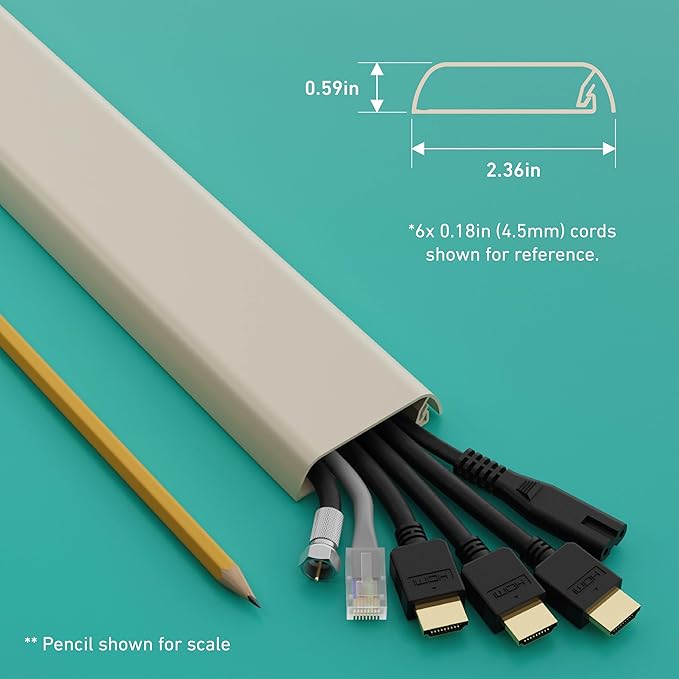 D-Line TV Wall Mount Cord Hider, Hide Mounted TV Cables, Wire Covers, Self Adhesive Cover for Cords, Paintable, Low Profile, Seamless Cable Raceway - 2X 2.36in W x 0.59in H x 15.7in L - Beige