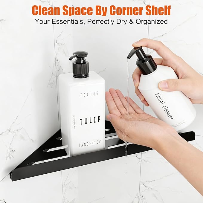 Fikoksol Shower Caddy, 4 Pack Bathroom Corner Shelf, Triangle Shelf Storage for Bathroom Shower, Black Metal Shower Shelf & Rustproof Wall Mounted Adheisve Glue Organizer Accessories and Essentials