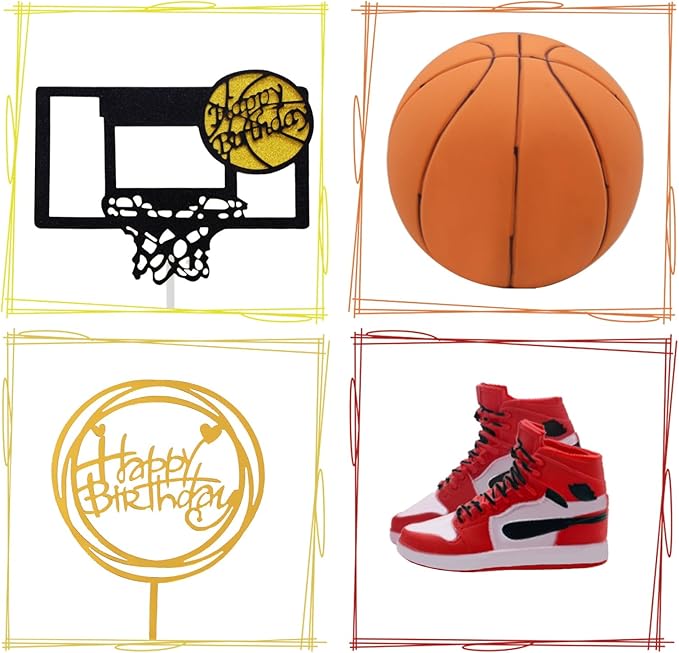 Basketball Cake Toppers 17pcs Basketball Star Themed Cake Decorations for Boy Sport Cake Topper Party Decorations Supplies