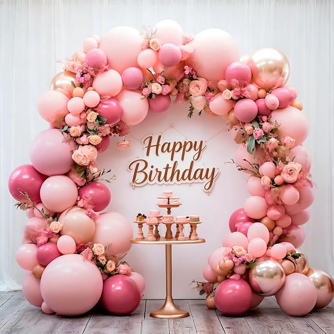 Valentines Day Decorations 155Pcs Rose Red Macaroon Pink Metallic Chrome Gold Latex Balloon Garland Arch Kit for Birthday Anniversary Wedding Romantic Bridal Shower Galentines Day Decor