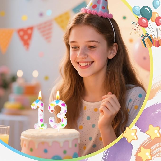 Paint Birthday Candles, Art Paint Party Decoration Supplies, Birthday Number Candles for Cake Topper (Multicolour, Number 13)