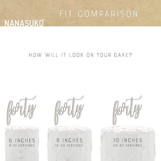 40th Birthday Cake Topper - forty - Double Sided Silver glitter - Premium quality Made in USA