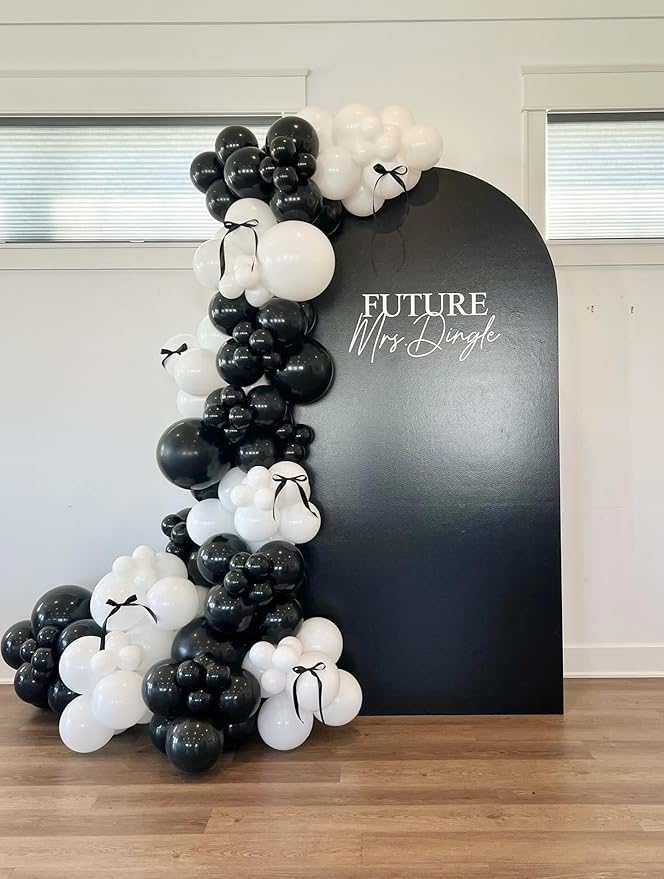 Black White Balloons Arch Kit, 124pcs Black and White Confetti Balloons with 16ft Tape Strip & Dot Glue for Graduation Birthday Baby Shower Wedding Party Decorations