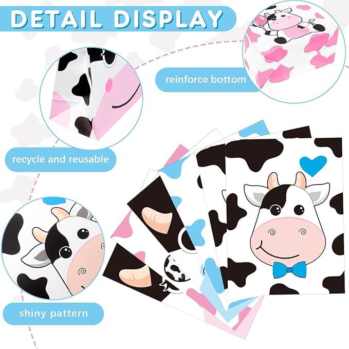Leinuosen 24 Pack Cow Print Treat Candy Bags Cow Party Favor Gift Bags for Kids Farm Animal Themed Goodie Boxes for Cowboy Birthday Baby Shower Rodeo Party Supplies