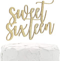 16th Birthday Cake Topper - Sweet Sixteen - Double Sided Gold Glitter - Premium Quality Made in USA