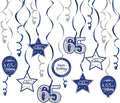 Happy 65th Birthday Blue & Silver Glitter Swirls Streamers Party Decorations - 15 Pcs 65th Birthday Hanging Swirls Streamers Kit,Perfect for 65th Bday Party Sign.
