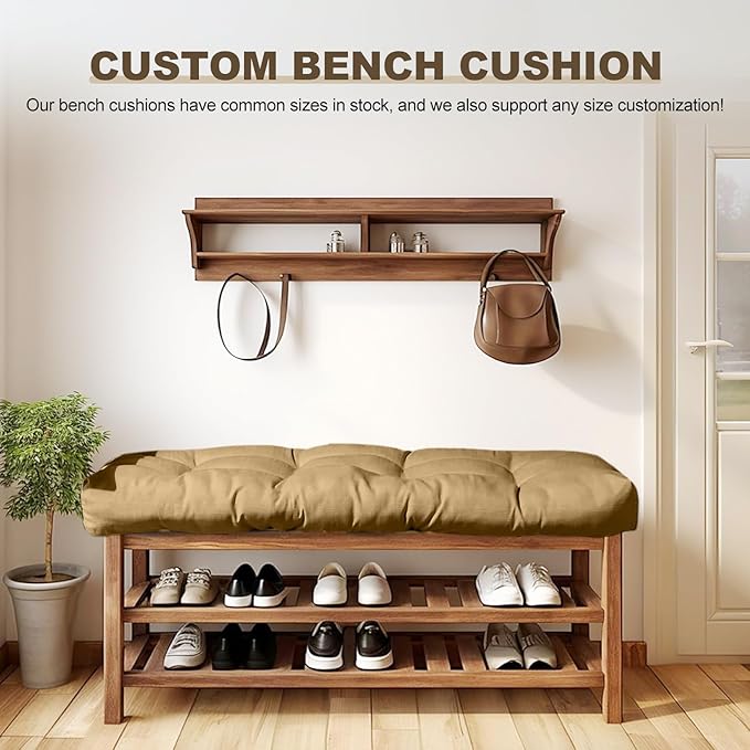 Bench Cushion 51 inches,Indoor/Outdoor Non-Slip Tufted Cushions, Premium Waterproof Linen, Soft Piano Sofa Cushions, High-Density Memory Foam(Coffee-51x16x4in)