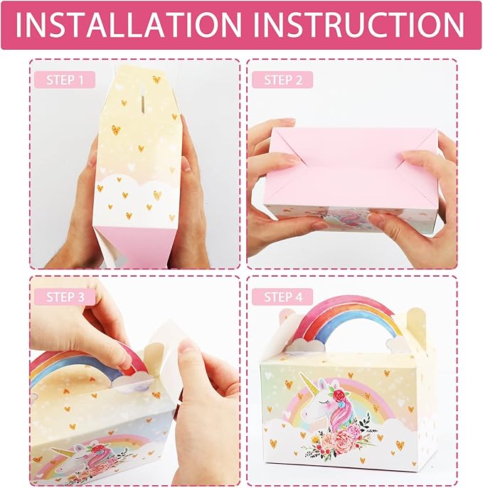 Tevxj 12 Pack Unicorn Party Favor Treat Boxes Unicorn Goodies Gift Boxes Party Supplies Birthday Bags Pastel Rainbow Theme Candy Bag for Girls Birthday Kids Decoration 6 x 3 x 3.5 Inches