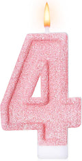 Cute Number 4 Birthday Candle, Glitter Pink Number Candles, Birthday Cake Topper Decoration, Party Supplies Anniversary Celebrations