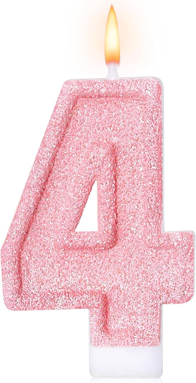 Cute Number 4 Birthday Candle, Glitter Pink Number Candles, Birthday Cake Topper Decoration, Party Supplies Anniversary Celebrations
