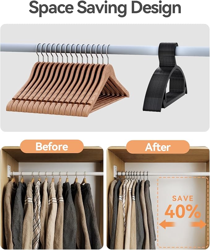 ABHENG 30 Pack Clothes Hangers, Non Slip Heavy Duty Plastic Hangers, Space Saving All-in-One Garment Hangers for Dresses Suits Jeans Knits, Hold Up to 11 LB Dry & Wet, 16.4" x 8.3", Black, UAPY0830B