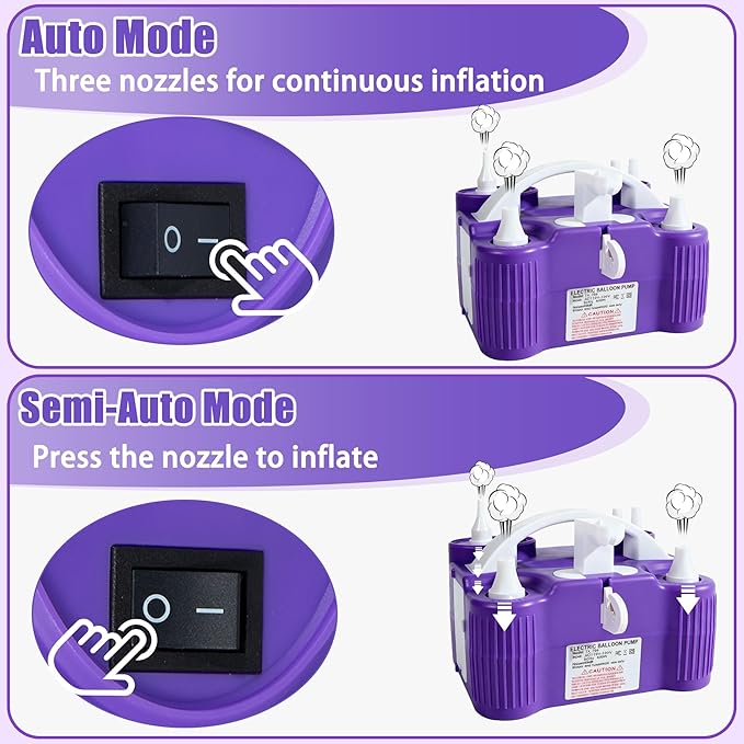 PCFING Balloon Pump Electric, 4-in-1 Air Pump Inflator Blower Machine for All Balloons & Inflation, Triple Inflating Ports for Latex 260q Foil Balloons, Air Mattress, Airbeds, Basketball, Soccer
