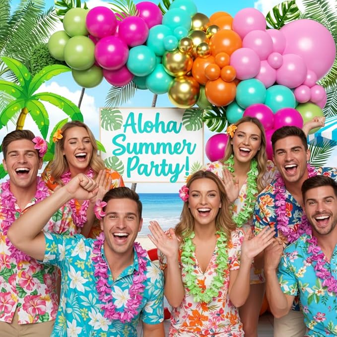 Flamingo Tropical Luau Balloons Arch Kit 162Pcs, Olive Green Hot Pink Orange Gold Summer Hawaiian Balloons Garland Kit for Aloha Birthday Baby Shower Summer Beach Pool Party Decorations