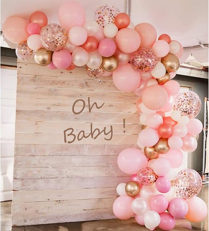 Soonlyn Rose Gold Balloons - 140 Pack, 12 Inch Gold & Pink, Pink Confetti, Arch Kit for Bridal & Baby Showers