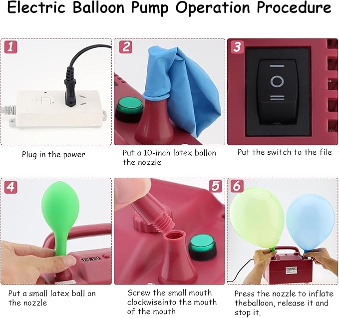 Electric Balloon Blower Pump Portable Electric Air Balloon Pump Dual Nozzle Balloon Air Inflator 110V for Party Decoration with 2 Spare Small Nozzles