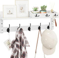 Homode Coat Rack Wall Mount with Hooks and Mail Holder, Entryway Floating Shelf with Key Hooks, Hanging Coat Hanger for Entry, Bathroom, Hallway, Bedroom, White