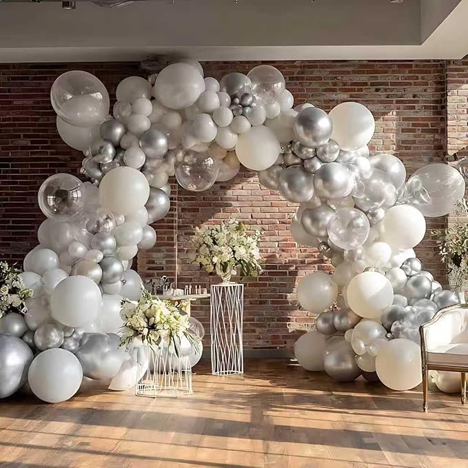 Silver Balloons, 60 PCS Metallic Silver Balloons 12 inch Latex Balloon for Birthday Party Decoration, Wedding, Baby Shower, Anniversary, Graduation, Retirement and Balloon Garland